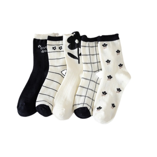 Vớ Cotton Mỏng Cổ Vừa Họa Tiết Hoa Tulip Màu Đen Thời Trang Mùa Hè Cho Nữ