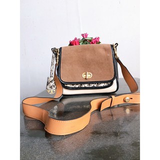 (Si hiệu) Túi đeo chéo da thật phối da lộn hiệu TORY BURCH