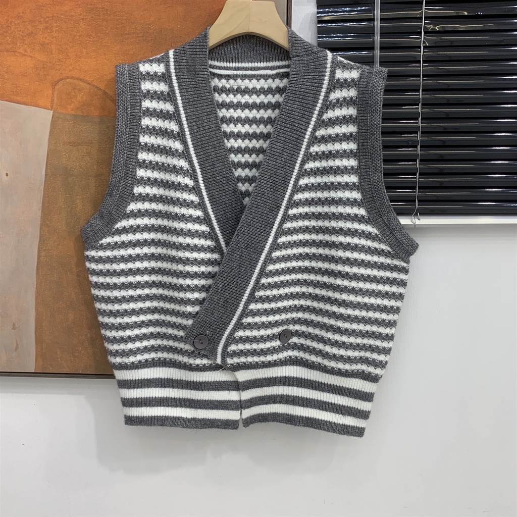 Áo khoác Cardigan dệt kim không tay kẻ sọc thời trang retro cho nữ | BigBuy360 - bigbuy360.vn