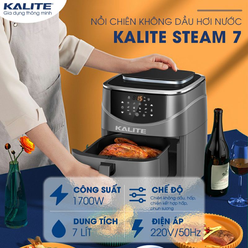 Nồi chiên hơi nước Kalite Steam 7, nồi chiên không dầu 7L, hấp nướng 2 trong 1, hàng chính hãng