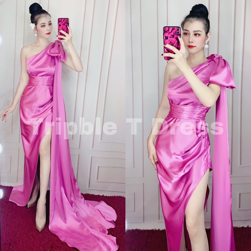 Đầm maxi dạ hội dáng dài nơ 1 vai tà dài TRIPBLE T DRESS - size M/L - MS391V