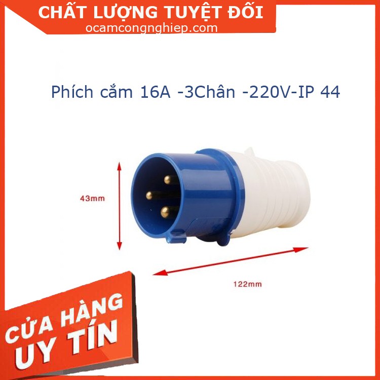 Phích cắm công nghiệp 1 pha 16A 3 chấu - Chuôi phích cắm đực giá rẻ màu xanh tại Tâm Việt