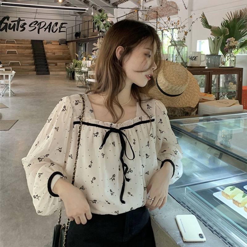 [Mã Fadep0305 Giảm Đến 30K Đơn Từ 99K] Áo Voan Bh Tay Dài Cổ Vuông Thời Trang Mùa Hè 2021 Cho Bạn Nữ
