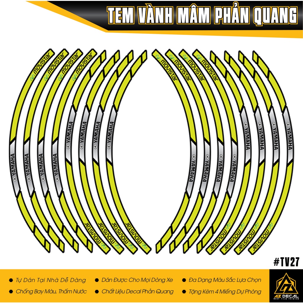 Tem Vành Yamaha Phản Quang Movistar Yamaha | TV27 | Decal Chống Thấm Nước, Chống Bay Màu