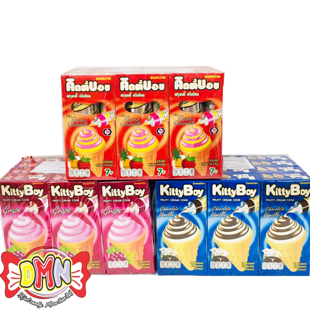 Lốc 12 hộp Bánh kem ốc quế Kitty Boy hàng nhập khẩu Thái Lan 20g