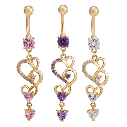 Khuyên rốn dáng dài tạo hình trái tim đính đá thời trang