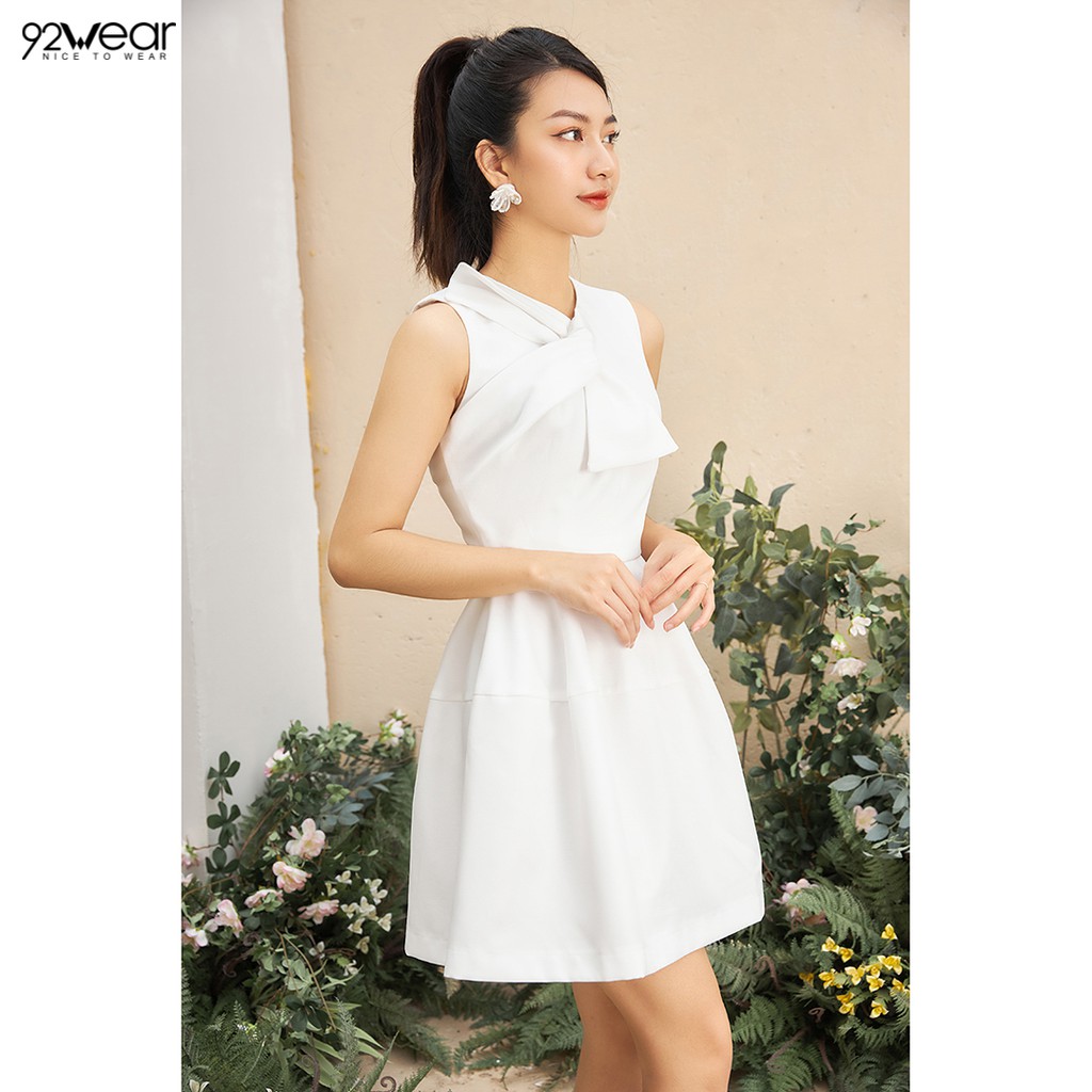 Váy xòe công sở đủ màu, dáng xòe xoắn nơ DEW0575 92WEAR | BigBuy360 - bigbuy360.vn