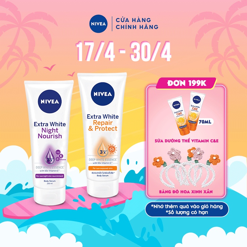 Bộ đôi Tinh chất dưỡng thể trắng da Ngày &amp; Đêm NIVEA (180mlx2 88314+89122)