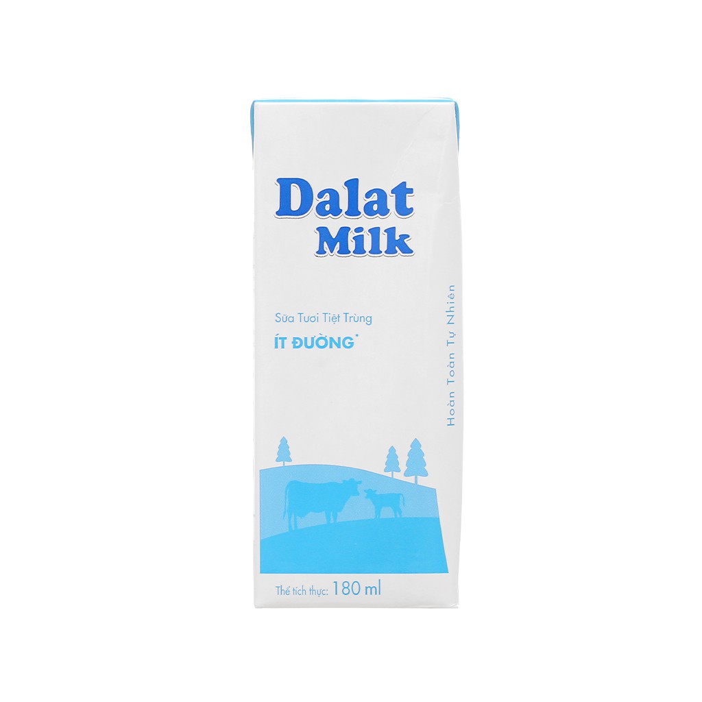 Thùng 48 hộp sữa tươi tiệt trùng ít đường Dalat Milk 180ml