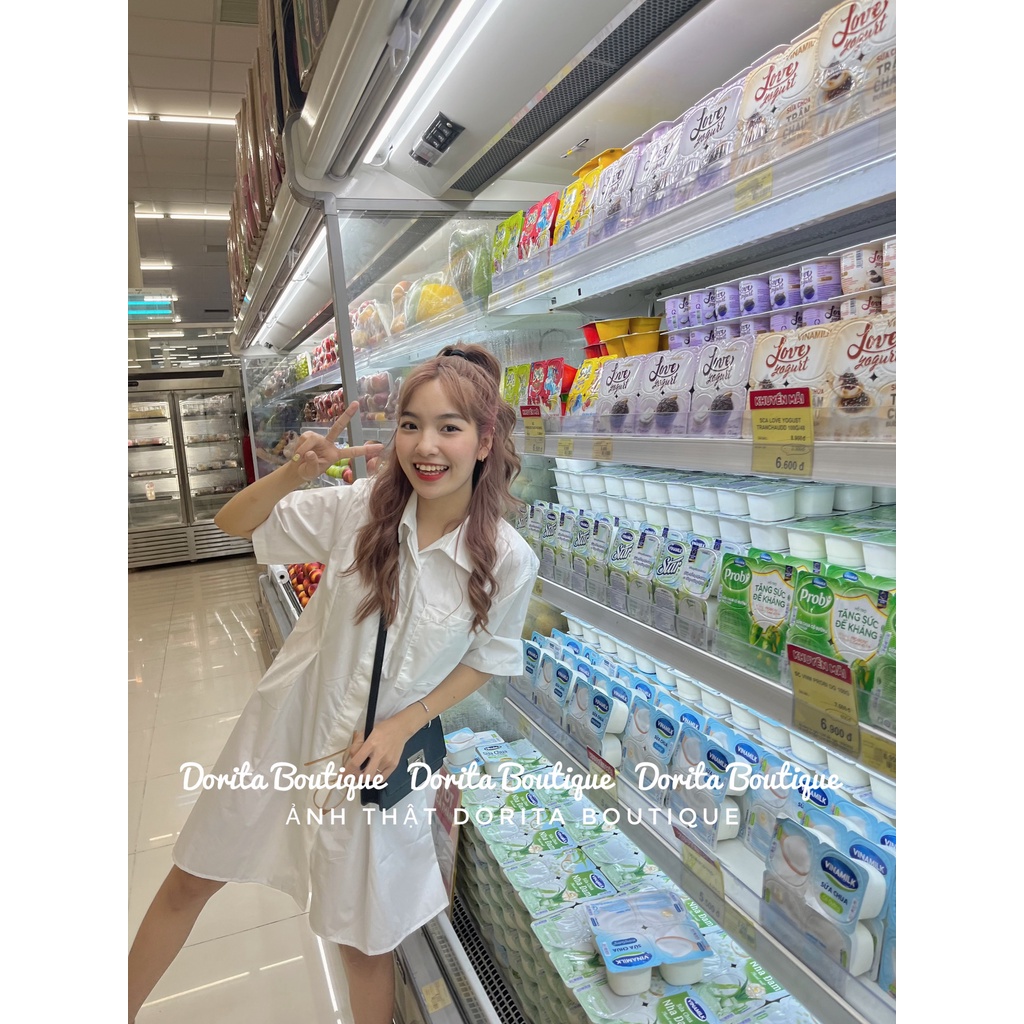 Váy sơ mi túi ngực Hàn Quốc, Đầm sơ mi 2022 dáng Hàn - Dorita Boutique