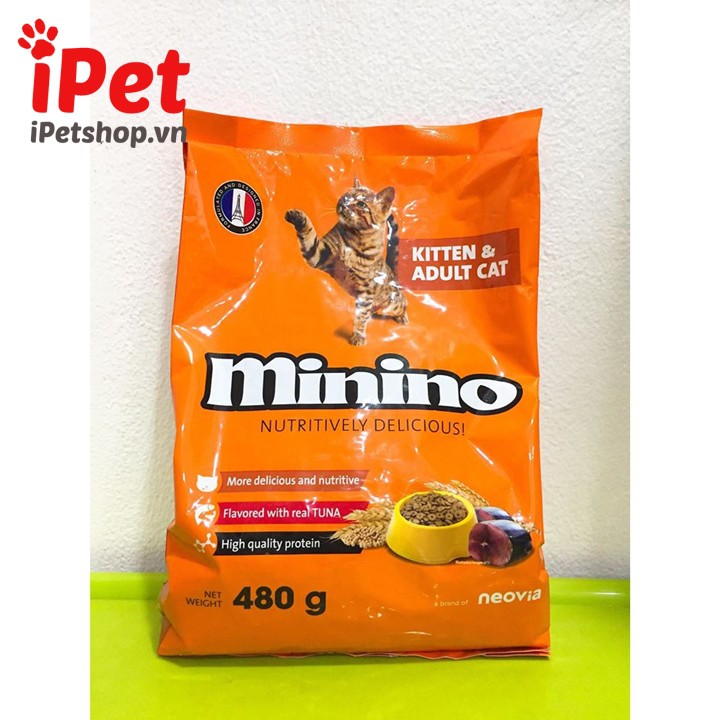 [Mã 229FMCGSALE giảm 8% đơn 500K] Thức Ăn Hạt Khô Minino Vị Cá Ngừ Cho Mèo Mọi Lứa Tuổi 480g - iPet Shop