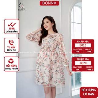Đầm bầu mùa thu BONNA thiết kế dáng xòe, chất vải voan mỏng nhẹ, mát mẻ, họa tiết hoa nhí, màu pastel thanh lịch VS059