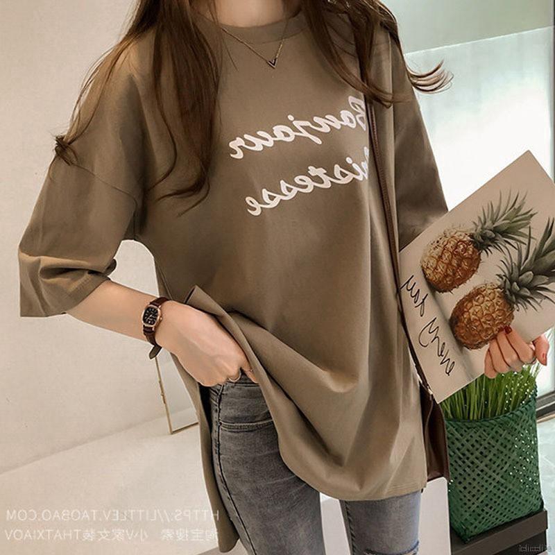 Áo Thun Tay Lỡ Dáng Rộng Cổ Tròn Hoạ Tiết Chữ Thoải Mái Thời Trang Cho Nữ