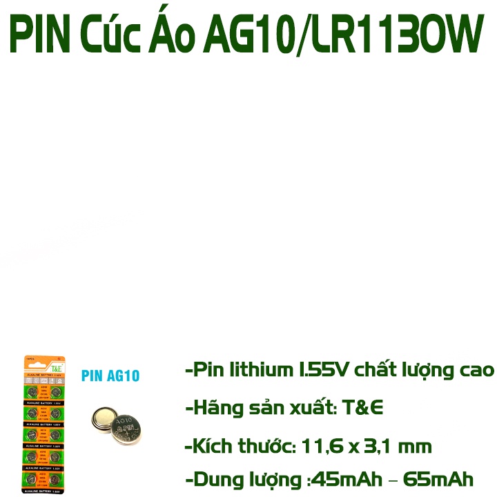 1 vỉ 10 viên pin cúc áo 1.5V AG10 / LR1130W / 389A / CX189 Alkaline Battery -dc4776