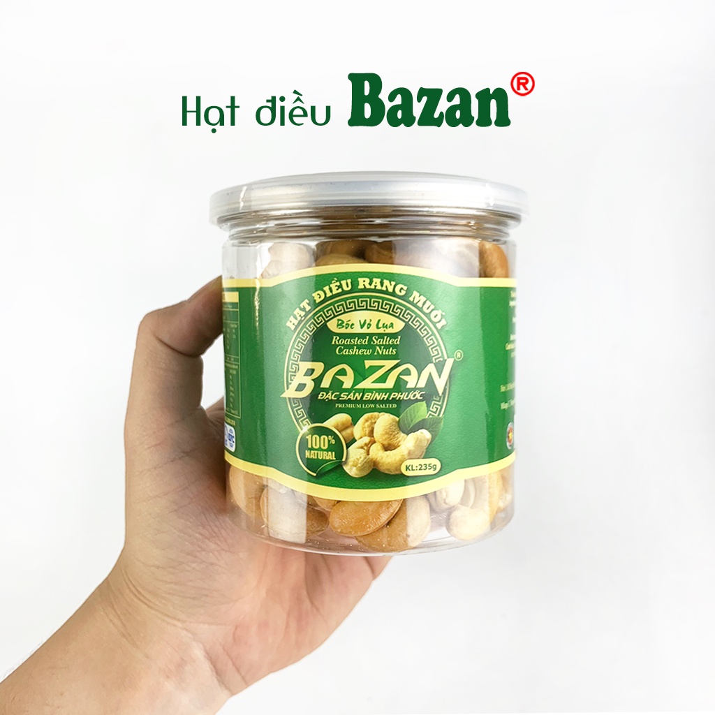 Hạt điều rang muối Bazan Bình Phước nguyên hạt dinh dưỡng A+ loại 1 hộp 235g nắp bật sạch vỏ lụa | WebRaoVat - webraovat.net.vn