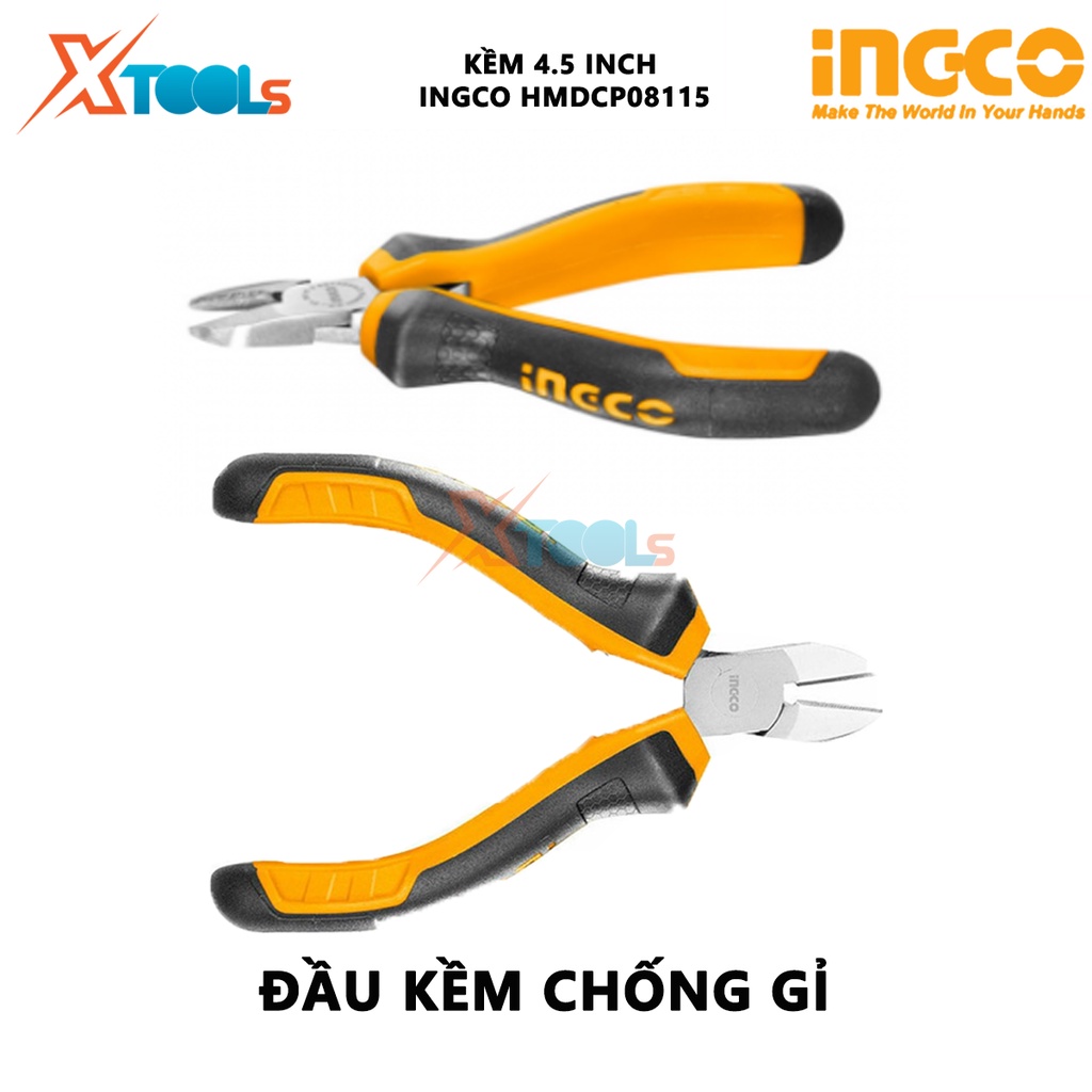 Kìm cắt chéo mini Ingco HMDCP08115 kềm cắt mini Kích thước 4.5&quot;/ 115mm Đầu kềm được đánh bóng và chống gỉ cắt,sử dụng để