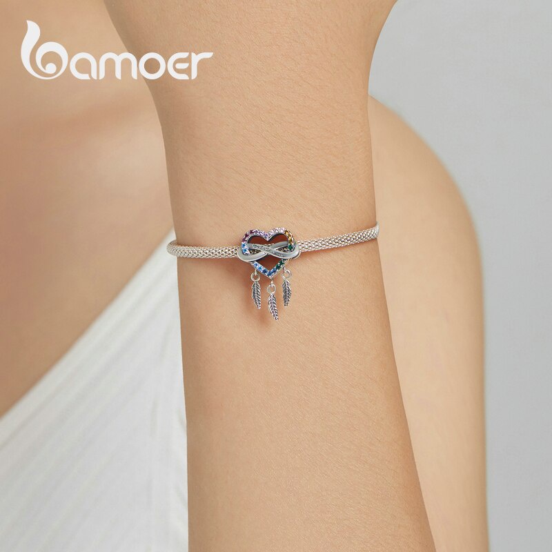 Mặt trang sức BAMOER bằng 100% bạc 925 đính đá zircon đầy màu sắc làm vòng đeo tay/ trang sức thủ công DIY
