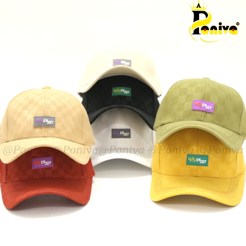 Mũ lưỡi trai ❤️ Nón kết phối tem da in chữ Let's enjoy chất nhung caro phong cách Ulzzang Thời trang PONIVA siêu hot