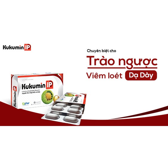 Thực phẩm bảo vệ sức khỏe KUKUMIN IP (Chứa Curcumin Phytosome từ Italia) - cho người trào ngược và viêm loét dạ dày