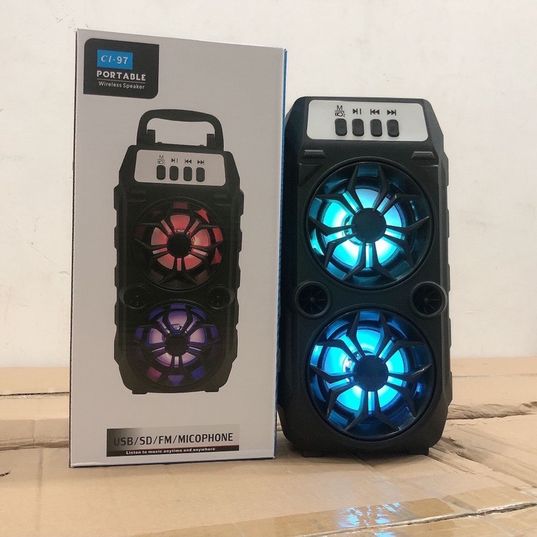 Loa bluetooth kèm micro hát karaoke CL 97 - loa tích điện không dây mini có khe cắm thẻ nhớ và usb - âm thanh lớn