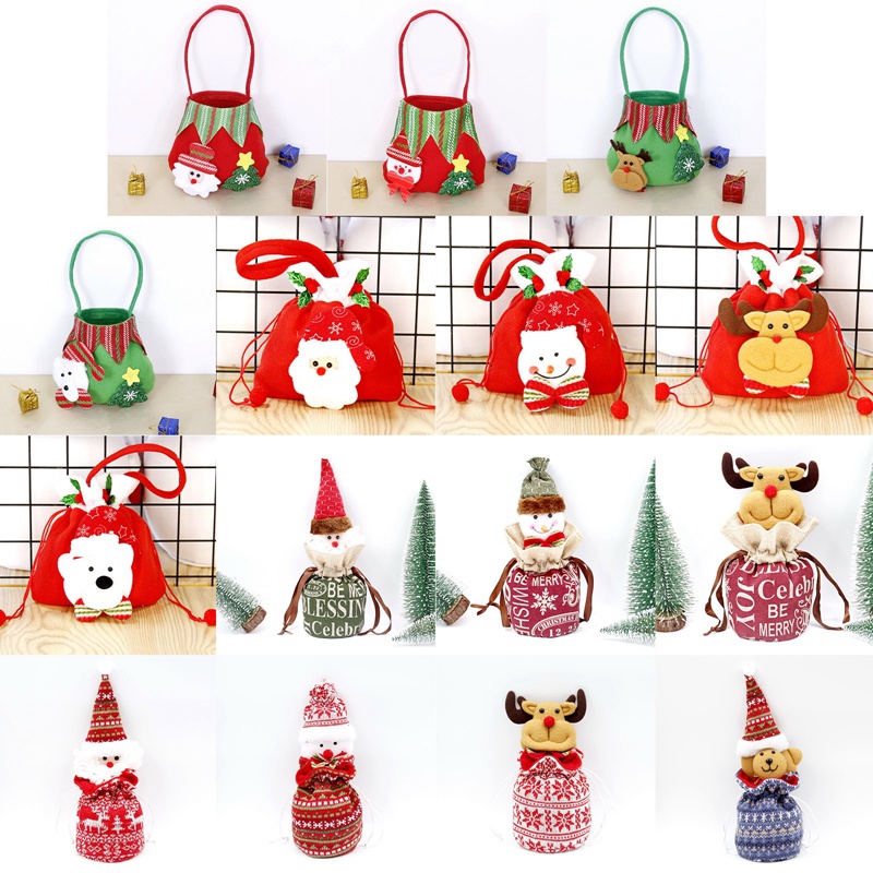 Túi Tote Đựng Kẹo Giáng Sinh Bằng Vải Không Dệt Hình Ông Già Noel Người Tuyết Tuần Lộc Sáng Tạo Cho Trẻ Em