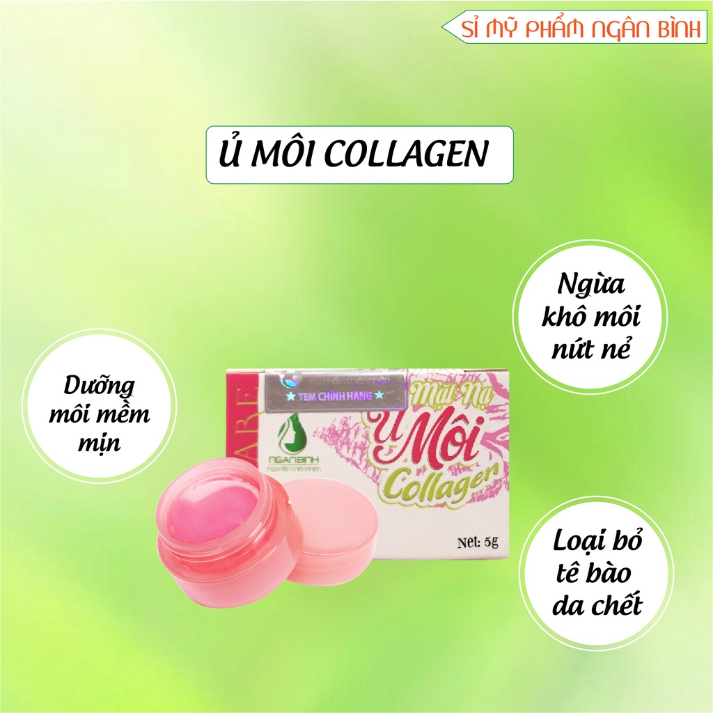 Mặt nạ ủ môi Collagen Ngân Bình dưỡng môi mềm mại, làm hồng môi, hết thâm