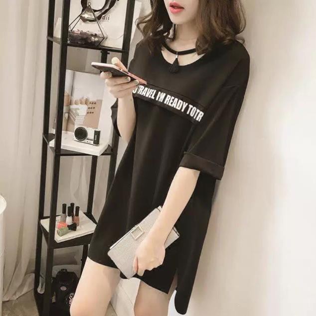 (Order) bigsize Áo phông tay gập, cổ chocker tua rua dáng dấu quần hè 2019 😍