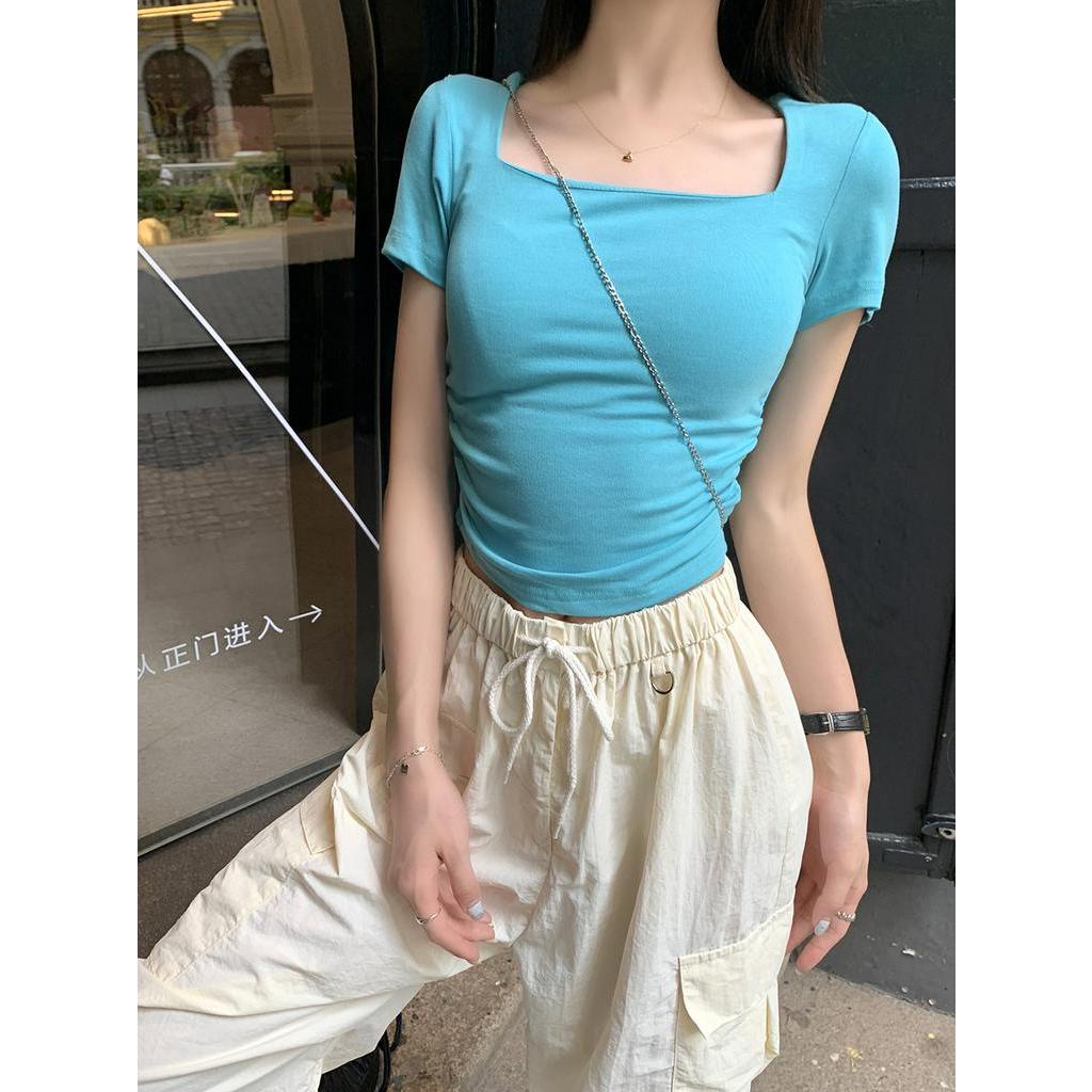 Áo Thun Tay Ngắn Cổ Vuông Nhiều Màu Sắc Đơn Giản Phong Cách Mới 63058