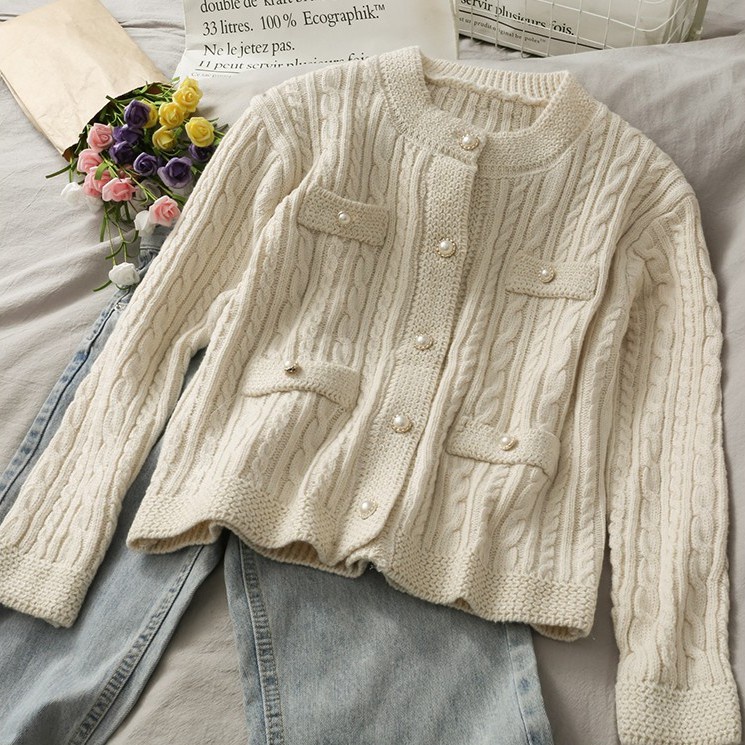 NUZIRO  Áo khoác len cardigan  dài tay thời trang Hàn Quốc cho nữ