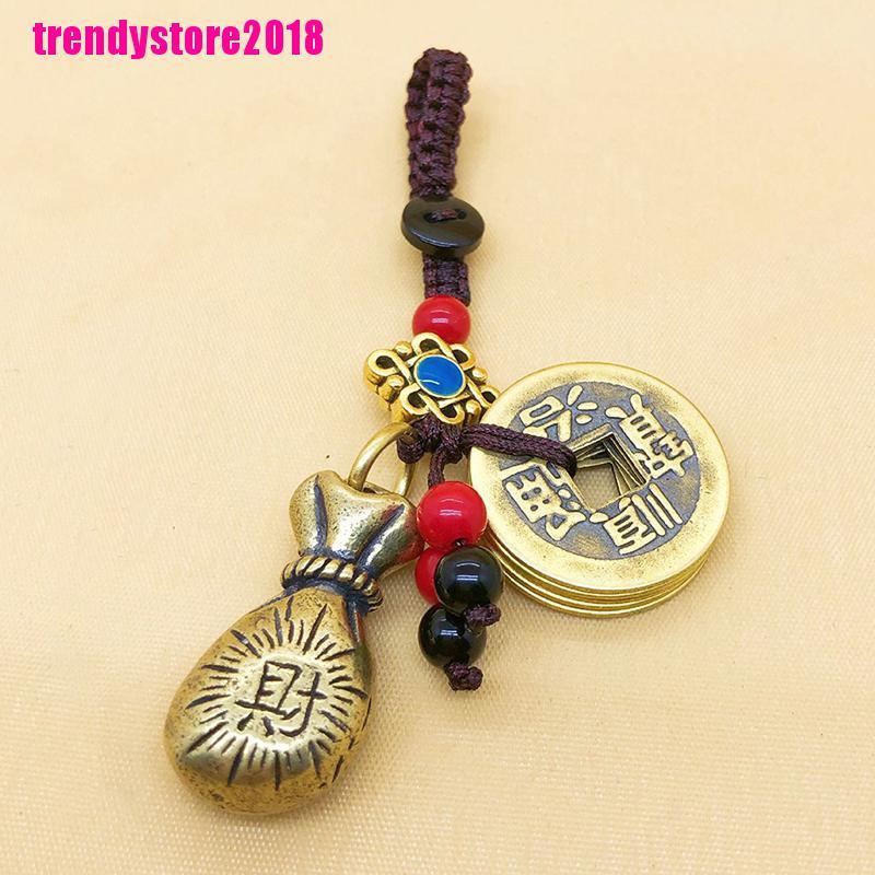 Móc khóa mặt hình túi tiền bằng đồng thau phong thủy phong cách cổ điển
