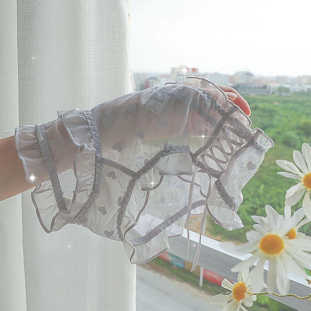 Quần Lót Lưới Lưng Vừa Phối Ren In Họa Tiết Trái Tim Gợi Cảm Cho Nữ 2life