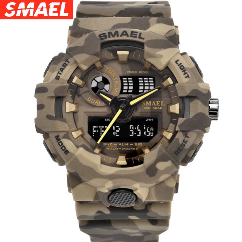 Đồng hồ kim/điện tử SMAEL 1708 thời trang nam kháng nước 50M màn hình LED có hiển thị lịch