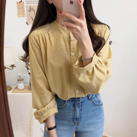 Áo sơ mi cổ cao tay dài phong cách thanh lịch cho nữ 27362