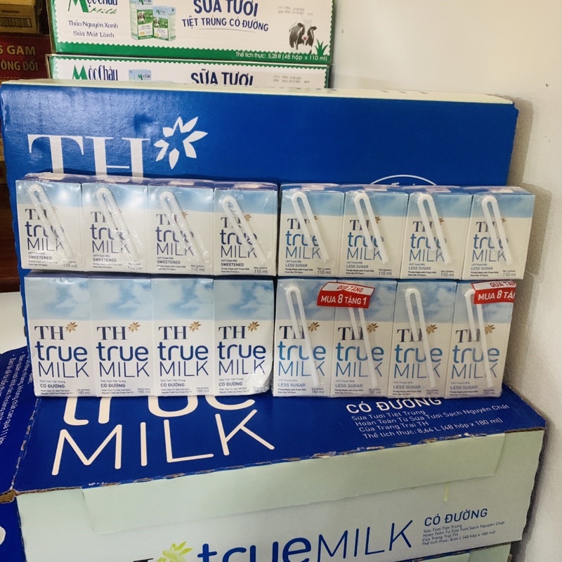 Vỉ 4 Hộp Sữa TH True Milk Hộp 110ml-180ml Có Đường/Ít đường