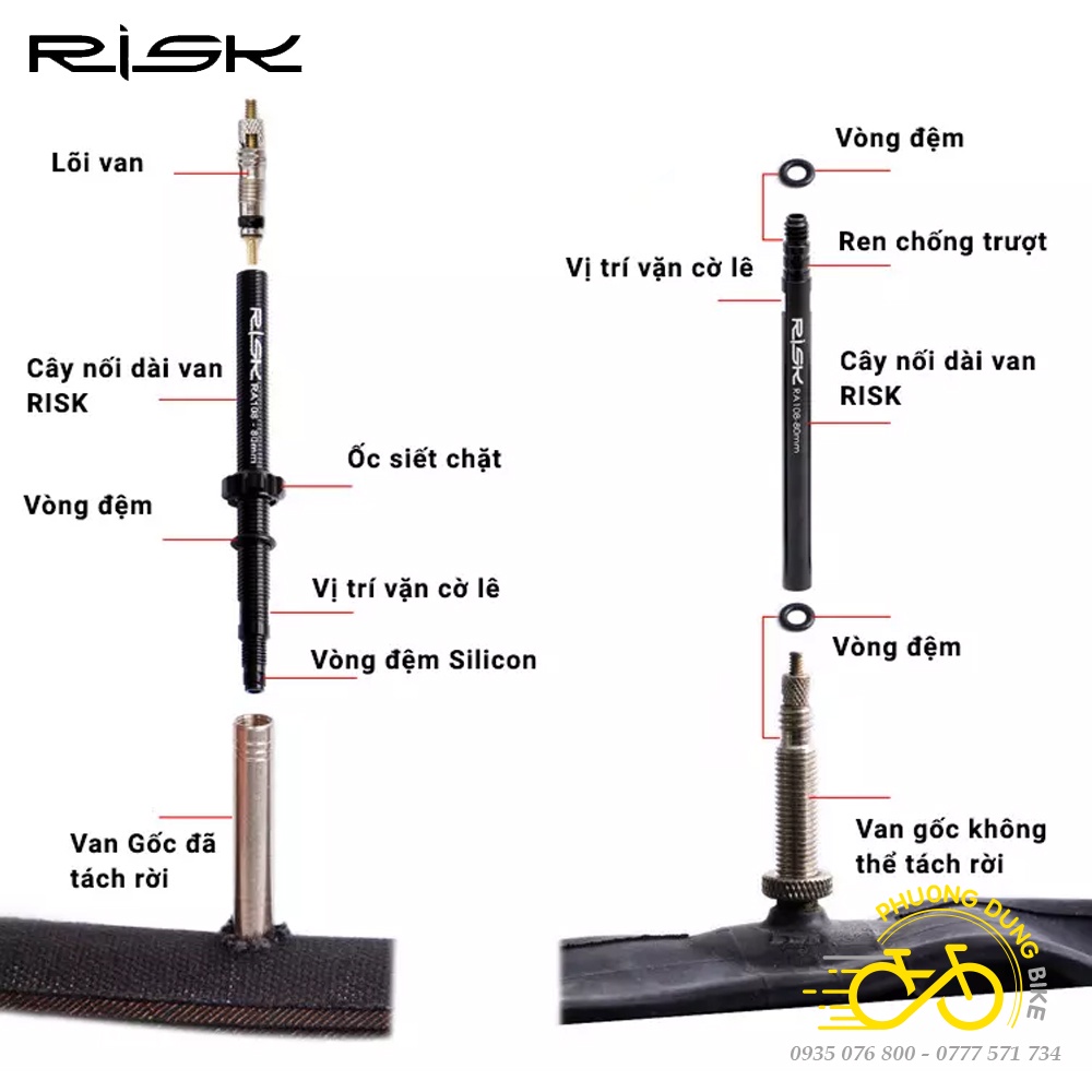 Bộ 2 đầu nối van xe đạp - van Pháp RISK