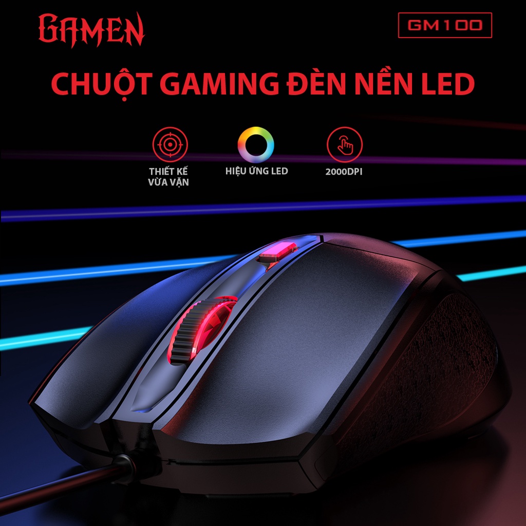 Chuột gaming Gamen GM100 đèn Led RGB