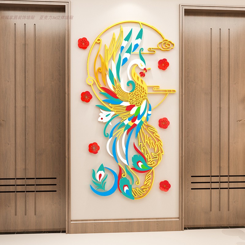 Tranh dán tường mica 3d decor khổ lớn hươu sao, công, phượng hoàng tranh trang trí phòng khách Nhiều Size - EPeBen