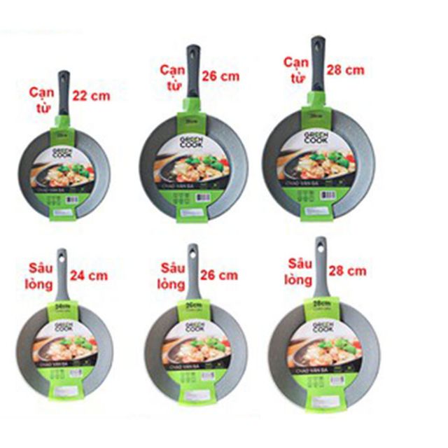 Combo 2 chảo đá sâu lòng 24_26cm DÙNG ĐƯỢc BẾP TỪ Green cook