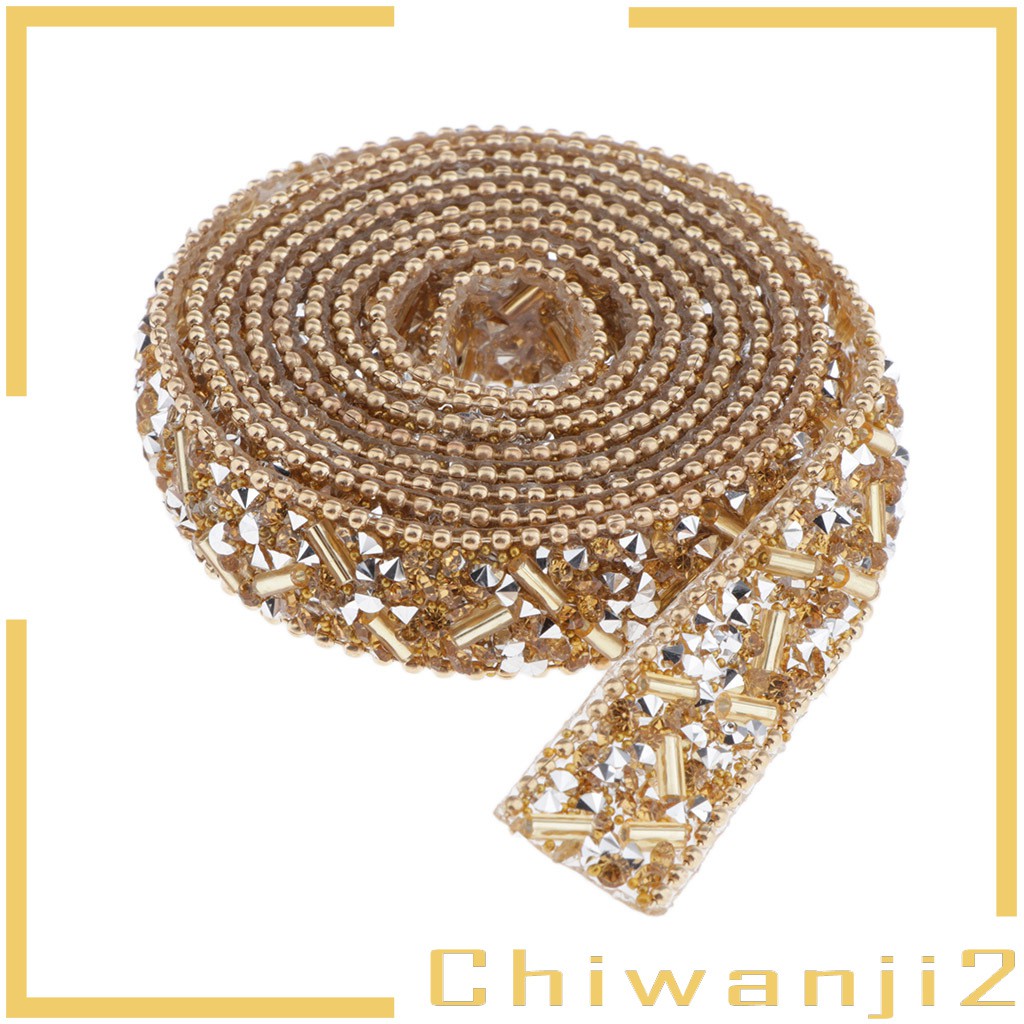 [Chiwanji2] Cuộn Ruy Băng Quấn Quần Áo Đính Hạt Pha Lê Màu Vàng Trang Trí Tiệc Tùng 1yd