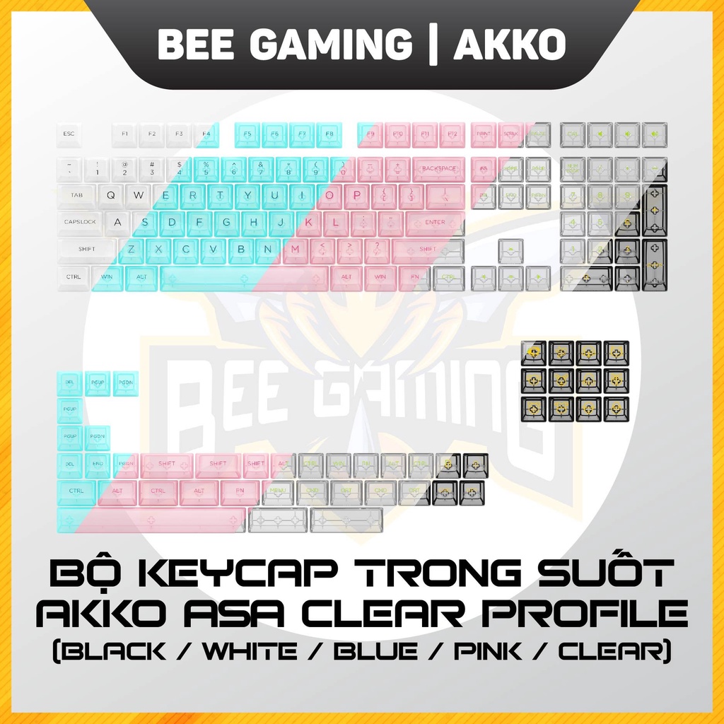 Bộ keycap AKKO Clear PC (Black / White / Tiffany Blue / Clear / Pink) | ASA-Clear Profile | 155 nút
