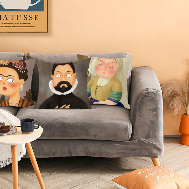 Vỏ Gối Sofa In Hình Mona Lisa Hoạt Hình Vui Nhộn Mềm Mại Thoáng Khí