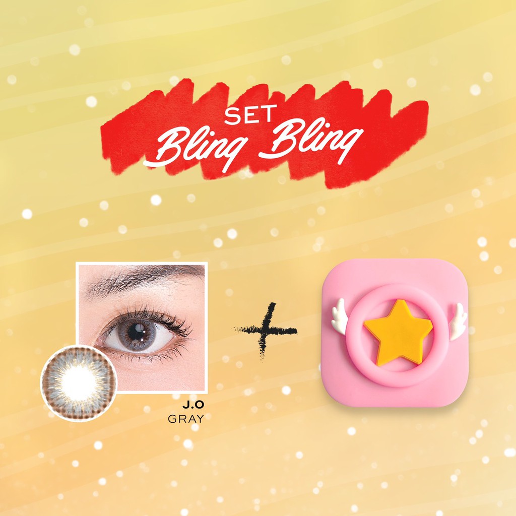 Combo Kính áp tròng DOLL EYES J.O GREY 14,3mm và Khay gương (Set Bling Bling)