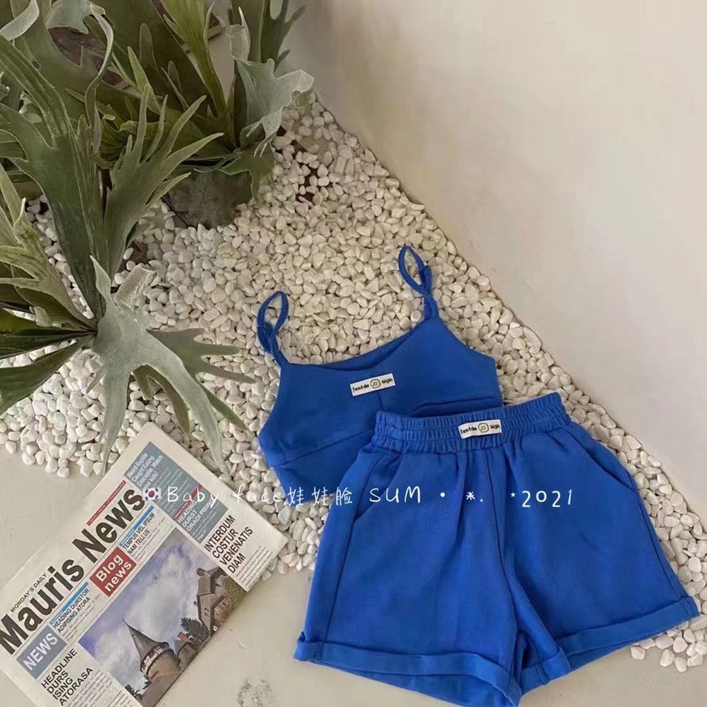 Set áo hai dây + quần short thể thao thiết kế mới thời trang mùa hè phong cách Hàn Quốc cho bé gái