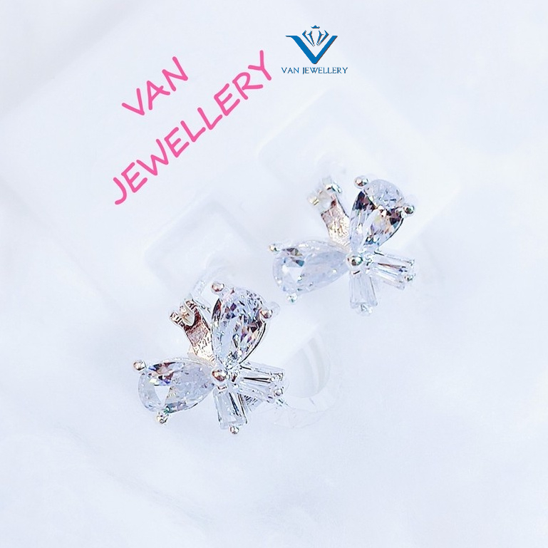 Bông tai bạc Bông tròn sát tai bạc ta mặt nơ đá_van jw