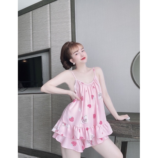 Đồ Ngủ Sexy Nữ, Bộ Ngủ Sexy Chất Mango 2 Dây Bèo Freesize 40-70kg