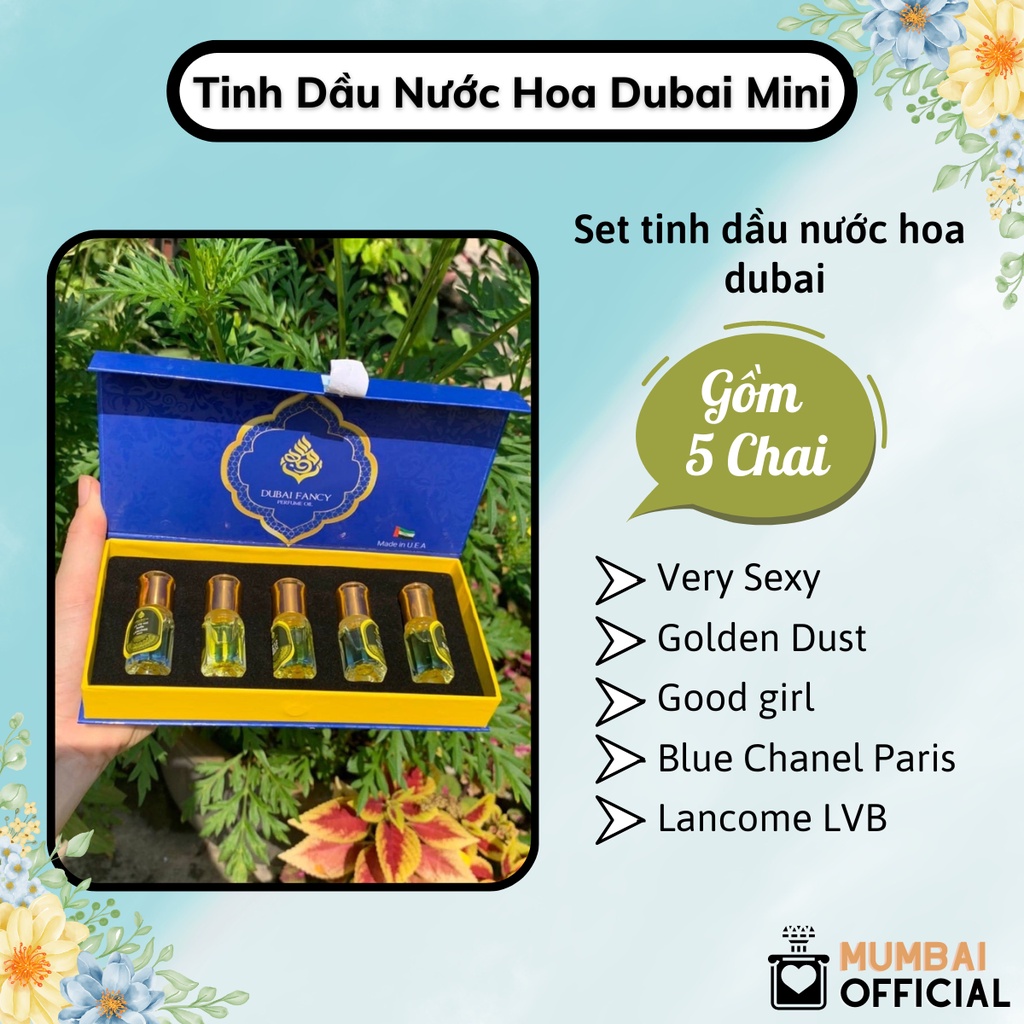 Tinh dầu nước hoa dubai mini dạng lăn 5ml chính hãng, Set 5 chai tinh dầu dubai lưu hương lâu, Hương thơm sang trọng