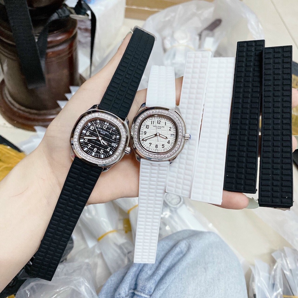 Dây silicon thay thế dành cho đồng hồ patek nữ 2 màu đen trắng