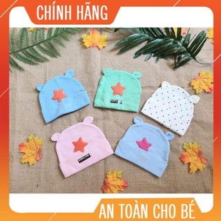Mũ cotton sơ sinh màu tai gấu/ Nón sơ sinh cho bé 3 tháng
