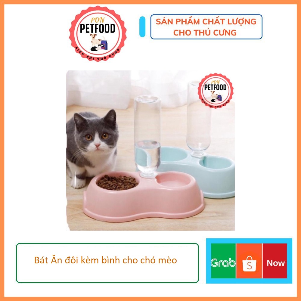Bát ăn đôi kèm bình nước tự động cho chó mèo- tặng kèm bình nước 500ml