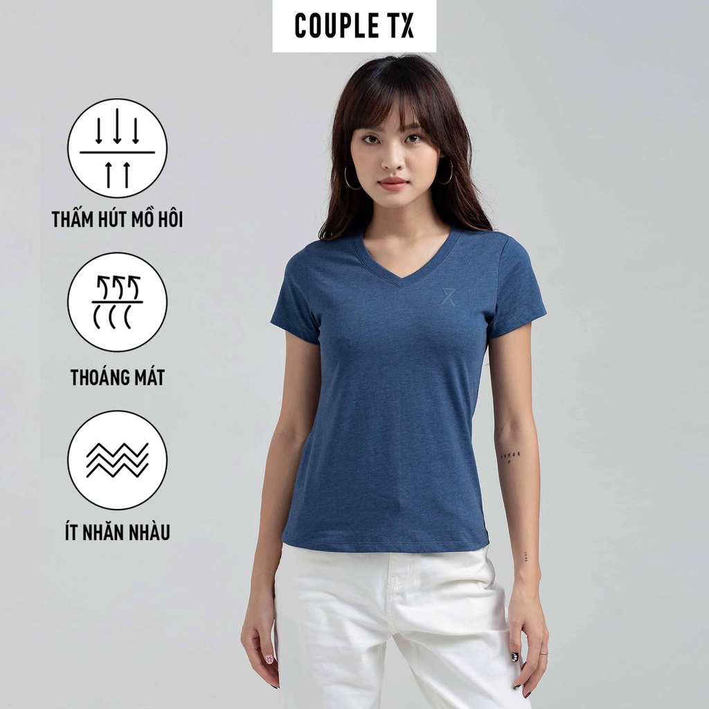 Áo Thun Nữ Cổ Tim Couple TX Basic Vải Đốm In Logo X